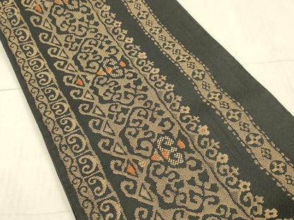 平和屋着物＊夏物 八寸名古屋帯 抽象間道 黒地 正絹 逸品 DAAX0285cm