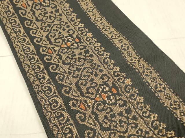 平和屋着物＊夏物 八寸名古屋帯 抽象間道 黒地 正絹 逸品 DAAX0285cm