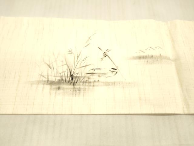 平和屋着物＊夏物 九寸名古屋帯 手描き 流水草葉文 鳥 正絹 逸品 DAAX0286cm