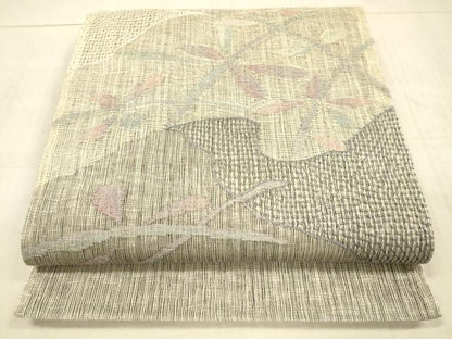 平和屋着物＊夏物 太鼓柄袋帯 草葉文 金銀糸 正絹 逸品 DAAX0287cm
