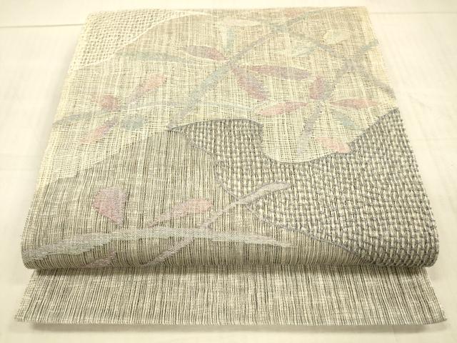 平和屋着物＊夏物 太鼓柄袋帯 草葉文 金銀糸 正絹 逸品 DAAX0287cm