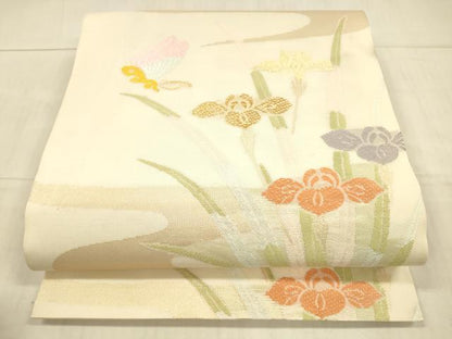平和屋着物＊夏物 全通柄 本袋帯 唐織 流水花蝶文 金糸 正絹 逸品 DAAX0288cm