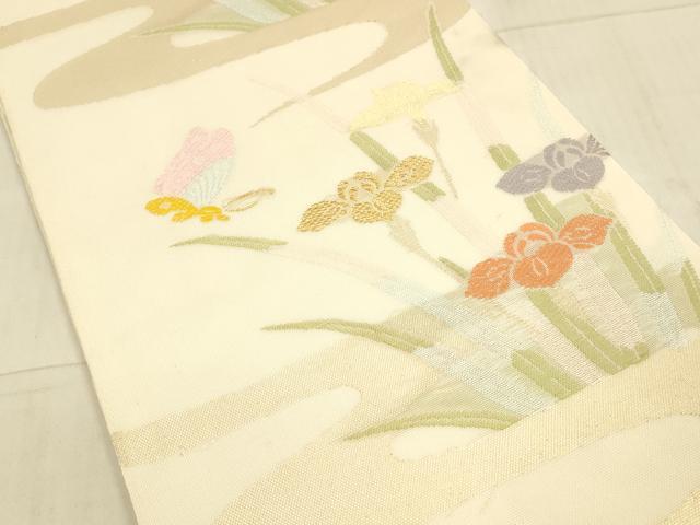 平和屋着物＊夏物 全通柄 本袋帯 唐織 流水花蝶文 金糸 正絹 逸品 DAAX0288cm