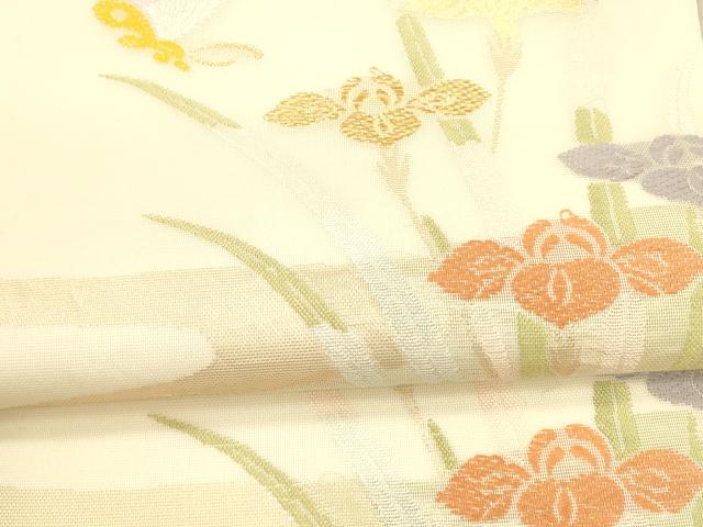 平和屋着物＊夏物 全通柄 本袋帯 唐織 流水花蝶文 金糸 正絹 逸品 DAAX0288cm