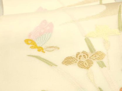 平和屋着物＊夏物 全通柄 本袋帯 唐織 流水花蝶文 金糸 正絹 逸品 DAAX0288cm