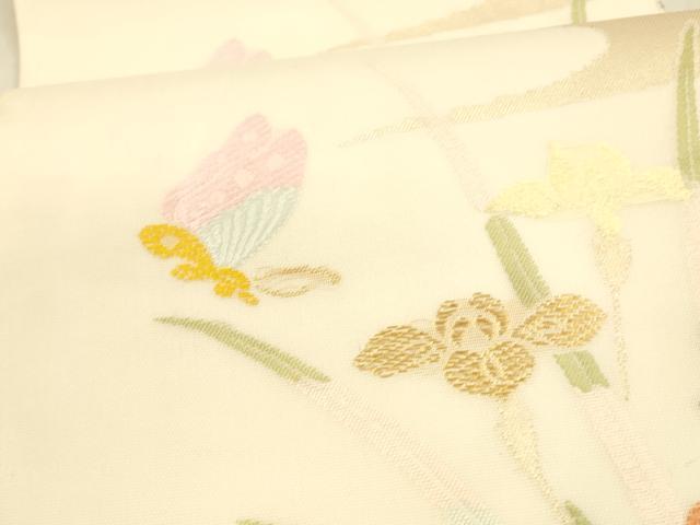 平和屋着物＊夏物 全通柄 本袋帯 唐織 流水花蝶文 金糸 正絹 逸品 DAAX0288cm