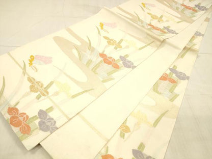 平和屋着物＊夏物 全通柄 本袋帯 唐織 流水花蝶文 金糸 正絹 逸品 DAAX0288cm