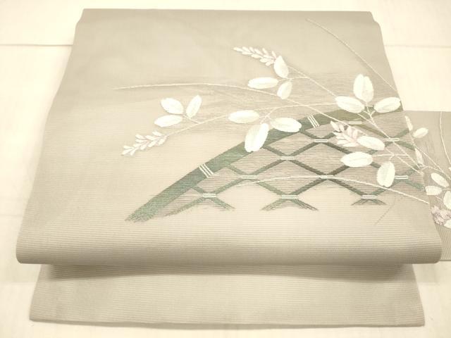 平和屋着物＊夏物 九寸名古屋帯 籬草葉文 銀糸 正絹 逸品 DAAX0289cm