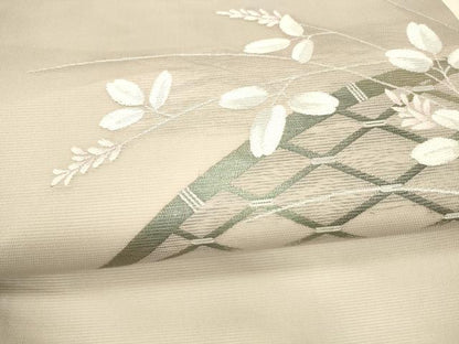平和屋着物＊夏物 九寸名古屋帯 籬草葉文 銀糸 正絹 逸品 DAAX0289cm