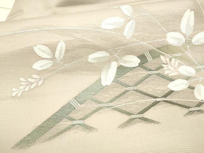 平和屋着物＊夏物 九寸名古屋帯 籬草葉文 銀糸 正絹 逸品 DAAX0289cm