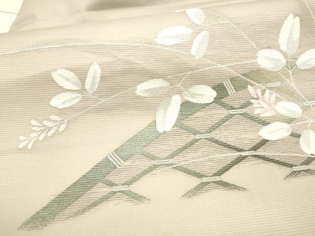 平和屋着物＊夏物 九寸名古屋帯 籬草葉文 銀糸 正絹 逸品 DAAX0289cm