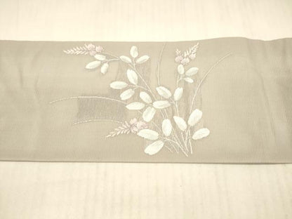 平和屋着物＊夏物 九寸名古屋帯 籬草葉文 銀糸 正絹 逸品 DAAX0289cm