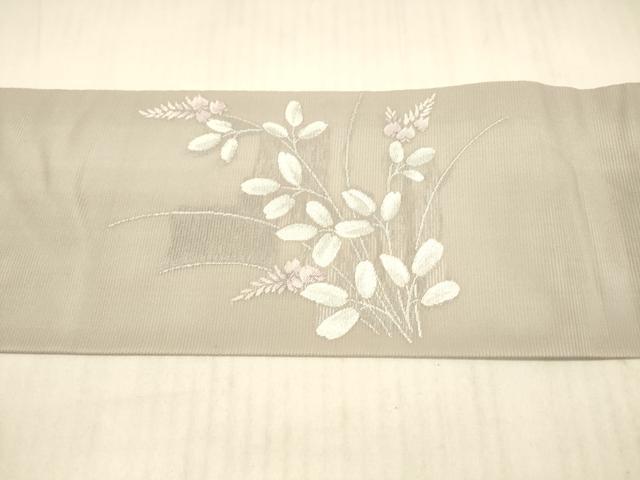 平和屋着物＊夏物 九寸名古屋帯 籬草葉文 銀糸 正絹 逸品 DAAX0289cm