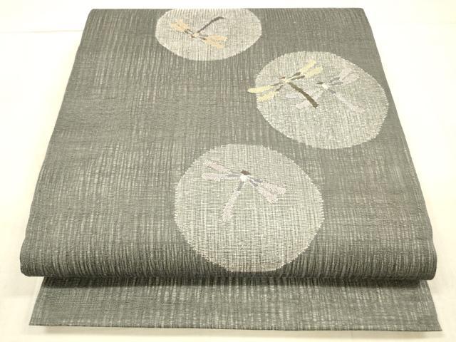 平和屋着物＊夏物 太鼓柄袋帯 蜻蛉丸文 銀糸 正絹 逸品 DAAX0291cm