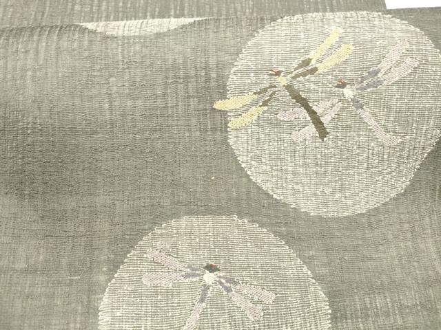 平和屋着物＊夏物 太鼓柄袋帯 蜻蛉丸文 銀糸 正絹 逸品 DAAX0291cm