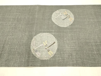平和屋着物＊夏物 太鼓柄袋帯 蜻蛉丸文 銀糸 正絹 逸品 DAAX0291cm