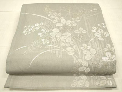 平和屋着物＊夏物 六通柄袋帯 籬草葉文 銀糸 正絹 逸品 DAAX0292cm