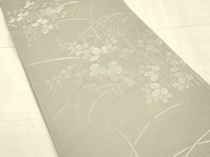 平和屋着物＊夏物 六通柄袋帯 籬草葉文 銀糸 正絹 逸品 DAAX0292cm