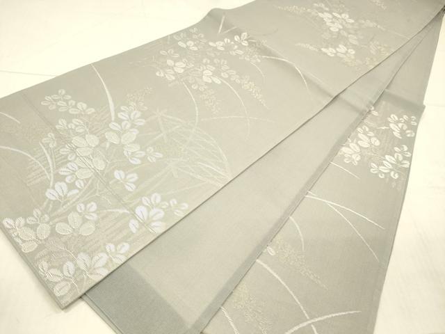 平和屋着物＊夏物 六通柄袋帯 籬草葉文 銀糸 正絹 逸品 DAAX0292cm