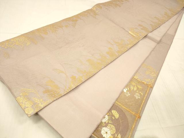 平和屋着物＊夏物 太鼓柄袋帯 草花文 金糸 正絹 逸品 DAAX0293cm