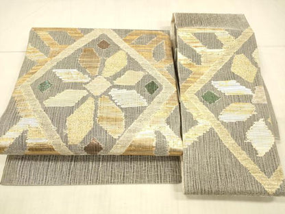平和屋着物＊夏物 西陣図案家 徳田義三 つけ帯 抽象花文 金糸 正絹 逸品 DAAX0294cm