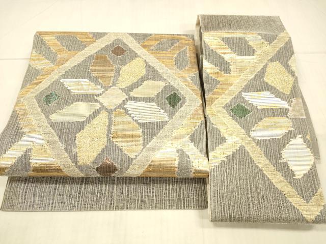 平和屋着物＊夏物 西陣図案家 徳田義三 つけ帯 抽象花文 金糸 正絹 逸品 DAAX0294cm