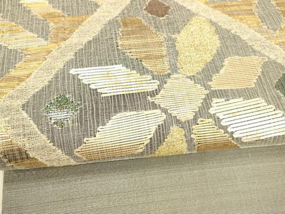 平和屋着物＊夏物 西陣図案家 徳田義三 つけ帯 抽象花文 金糸 正絹 逸品 DAAX0294cm