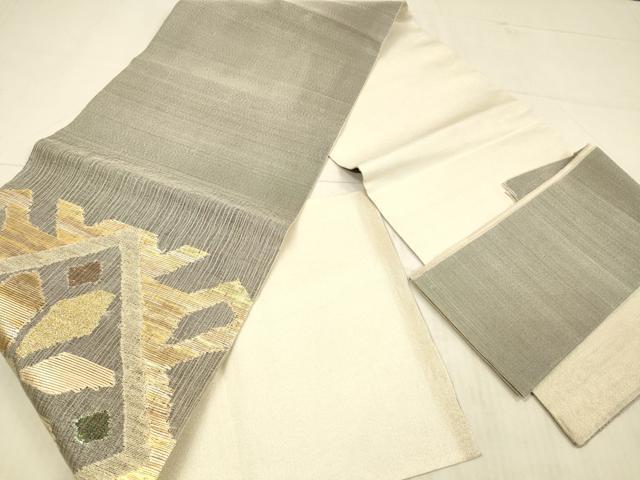 平和屋着物＊夏物 西陣図案家 徳田義三 つけ帯 抽象花文 金糸 正絹 逸品 DAAX0294cm