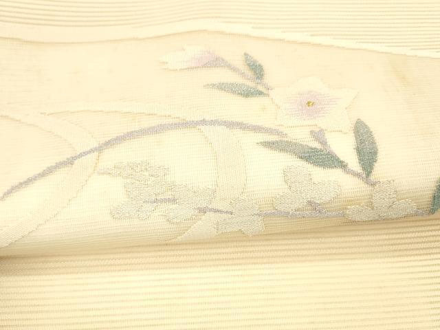 平和屋着物＊夏物 絽綴れ 太鼓柄袋帯 草花文 金銀糸 正絹 逸品 DAAX0297cm