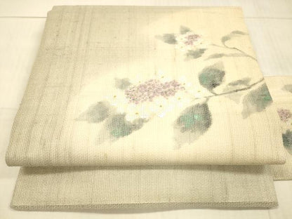 平和屋着物＊夏物 九寸名古屋帯 手描き 草花文 銀彩 正絹 逸品 DAAX0298cm