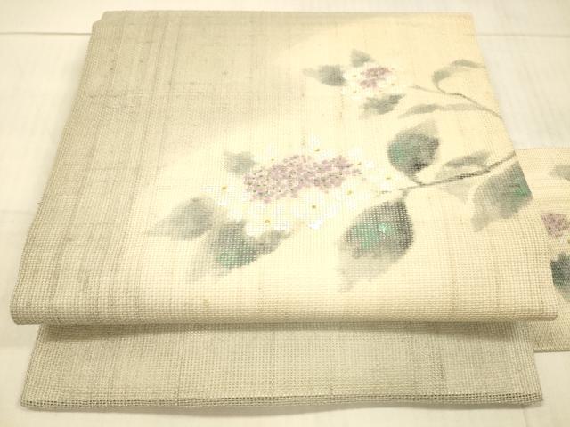 平和屋着物＊夏物 九寸名古屋帯 手描き 草花文 銀彩 正絹 逸品 DAAX0298cm