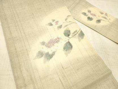 平和屋着物＊夏物 九寸名古屋帯 手描き 草花文 銀彩 正絹 逸品 DAAX0298cm