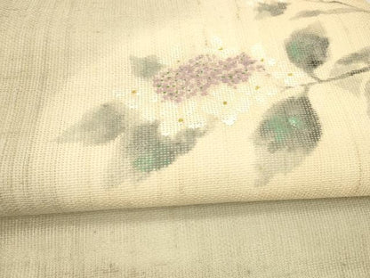 平和屋着物＊夏物 九寸名古屋帯 手描き 草花文 銀彩 正絹 逸品 DAAX0298cm