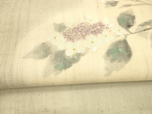 平和屋着物＊夏物 九寸名古屋帯 手描き 草花文 銀彩 正絹 逸品 DAAX0298cm