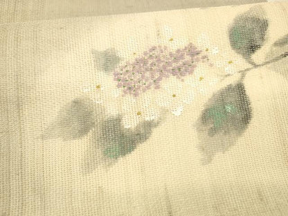 平和屋着物＊夏物 九寸名古屋帯 手描き 草花文 銀彩 正絹 逸品 DAAX0298cm