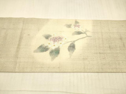 平和屋着物＊夏物 九寸名古屋帯 手描き 草花文 銀彩 正絹 逸品 DAAX0298cm