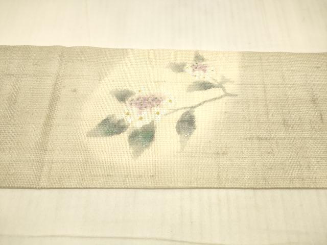 平和屋着物＊夏物 九寸名古屋帯 手描き 草花文 銀彩 正絹 逸品 DAAX0298cm