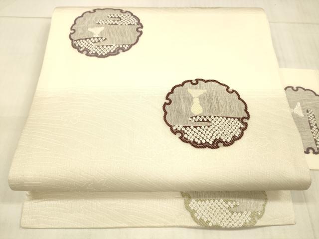 平和屋着物＊夏物 九寸名古屋帯 雪輪鹿の子抽象文 兎 正絹 逸品 DAAX0302cm