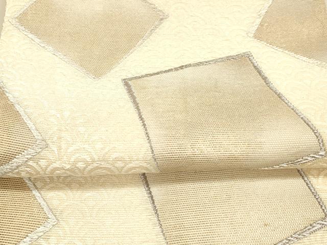 平和屋着物＊夏物 六通柄袋帯 青海波幾何学文 銀糸 正絹 逸品 DAAX0306cm