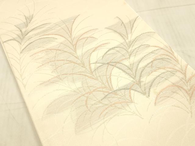 平和屋着物＊夏物　六通柄袋帯　草葉文　銀糸　正絹　逸品　DAAX0307cm