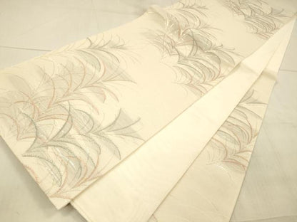 平和屋着物＊夏物　六通柄袋帯　草葉文　銀糸　正絹　逸品　DAAX0307cm