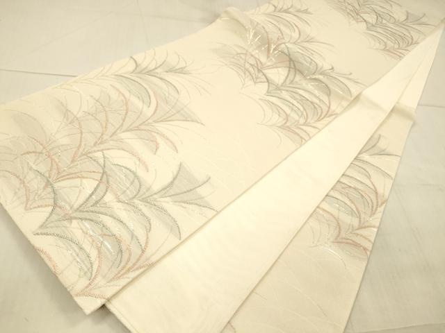 平和屋着物＊夏物　六通柄袋帯　草葉文　銀糸　正絹　逸品　DAAX0307cm