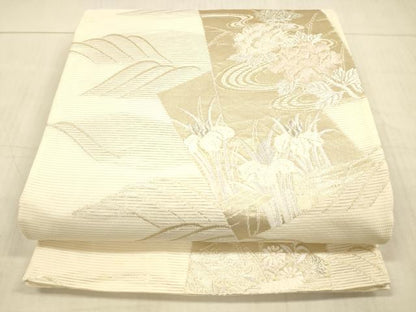 平和屋着物＊夏物 六通柄袋帯 流水草花文 金銀糸 正絹 逸品 DAAX0308cm