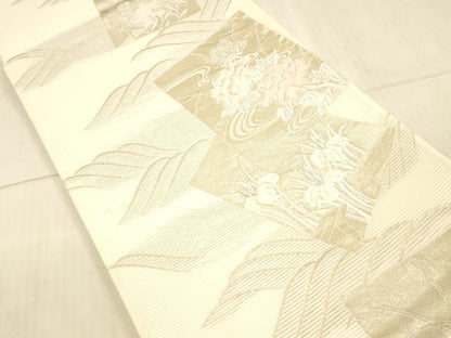 平和屋着物＊夏物 六通柄袋帯 流水草花文 金銀糸 正絹 逸品 DAAX0308cm