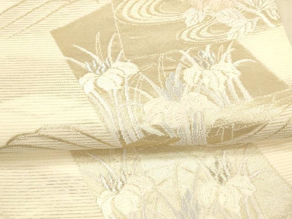 平和屋着物＊夏物 六通柄袋帯 流水草花文 金銀糸 正絹 逸品 DAAX0308cm