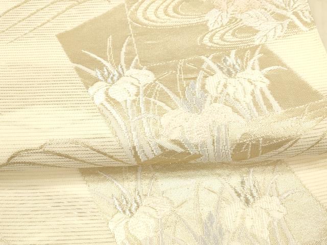 平和屋着物＊夏物 六通柄袋帯 流水草花文 金銀糸 正絹 逸品 DAAX0308cm
