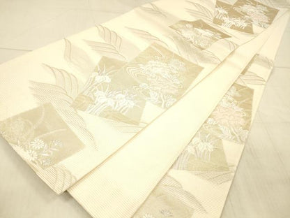 平和屋着物＊夏物 六通柄袋帯 流水草花文 金銀糸 正絹 逸品 DAAX0308cm