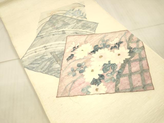 平和屋着物＊夏物 太鼓柄袋帯 渡橋草花文 銀糸 正絹 逸品 DAAX0313cm
