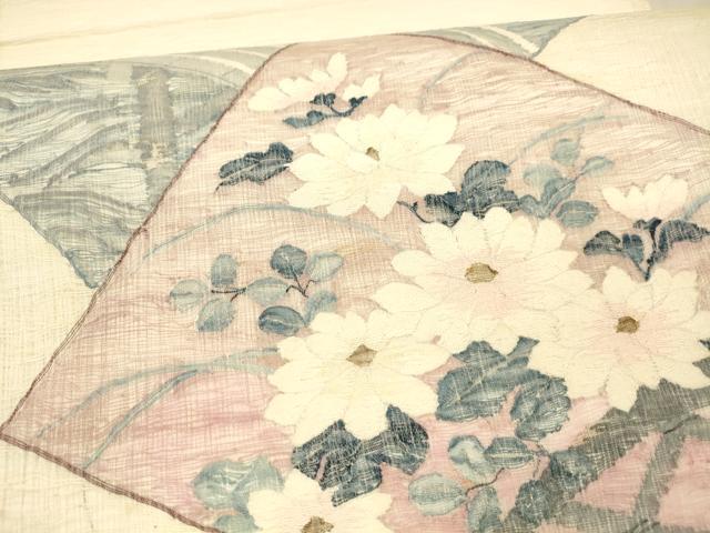 平和屋着物＊夏物 太鼓柄袋帯 渡橋草花文 銀糸 正絹 逸品 DAAX0313cm