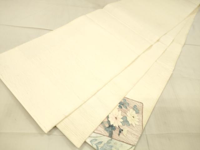 平和屋着物＊夏物 太鼓柄袋帯 渡橋草花文 銀糸 正絹 逸品 DAAX0313cm